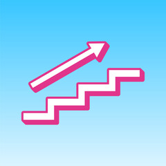 Stair with arrow. Cerise pink with white Icon at picton blue background. Illustration.