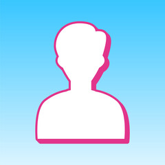 User avatar illustration. Anonymous sign. Cerise pink with white Icon at picton blue background. Illustration.
