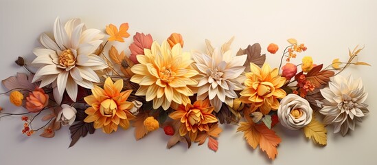 Fall flower arrangement on a pale background Floral decor Nature inspired backdrop