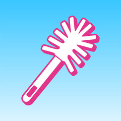 Toilet brush doodle. Cerise pink with white Icon at picton blue background. Illustration.