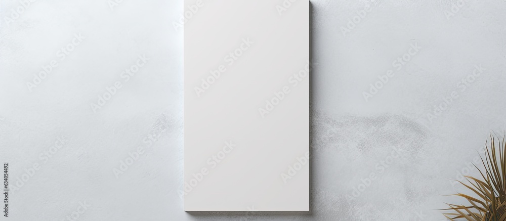 Aufkleber Top view empty white rectangular poster mockup with shadow on light grey concrete wall
