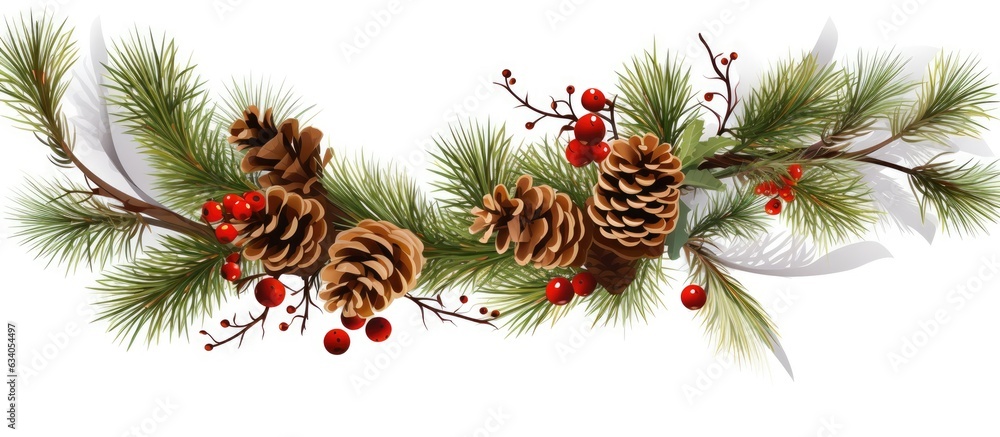 Poster pine twigs and christmas decor isolated on white or transparent background