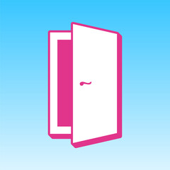 Door sign illustration. Cerise pink with white Icon at picton blue background. Illustration.