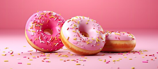 Celebratory pink and white donuts on a pink background