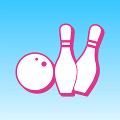 Bowling sign illustration. Cerise pink with white Icon at picton blue background. Illustration.