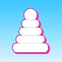 Pyramid sign illustration. Cerise pink with white Icon at picton blue background. Illustration.