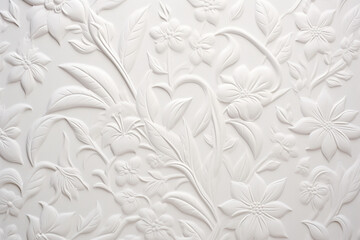 white wall plaster with floral molding, monochrome background