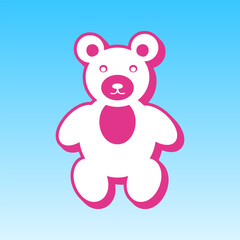 Teddy bear sign illustration. Cerise pink with white Icon at picton blue background. Illustration.