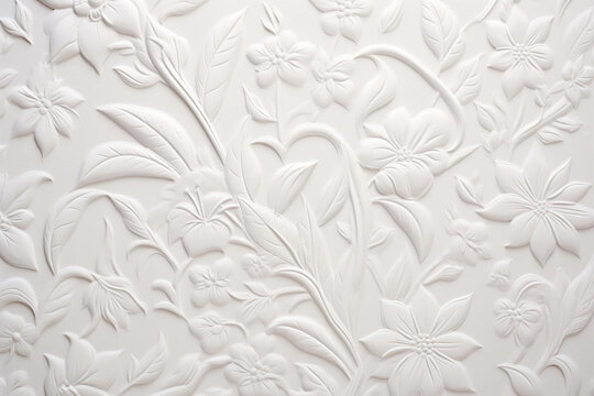 white wall plaster with floral molding, monochrome background