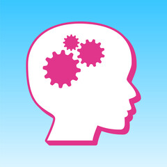 Thinking head sign. Cerise pink with white Icon at picton blue background. Illustration.