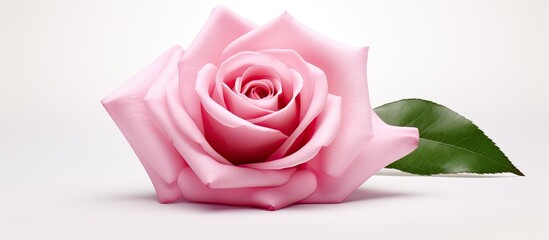 Pink rose on white backdrop
