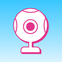 Chat web camera sign. Cerise pink with white Icon at picton blue background. Illustration.