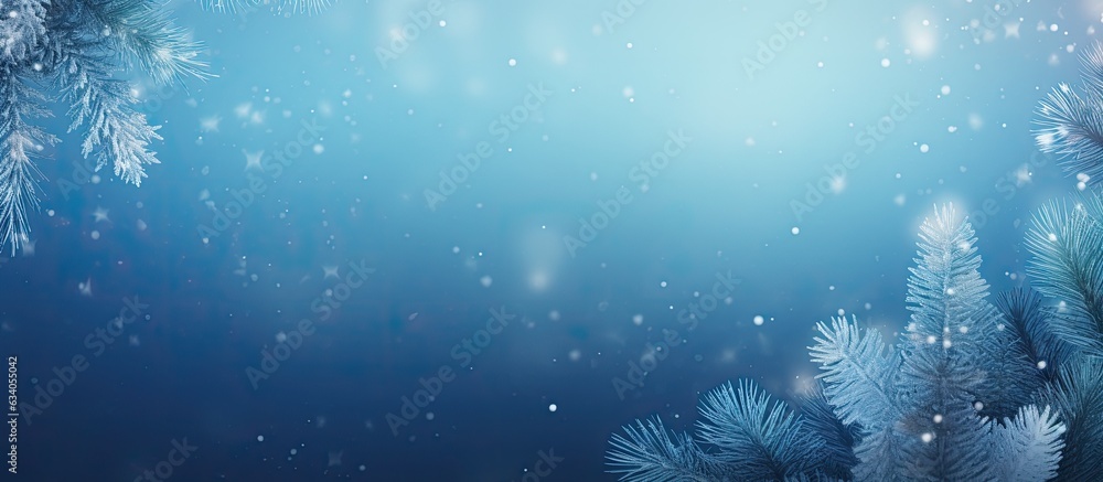 Aufkleber snowflakes and fir tree branches on a wintry backdrop with space for design