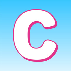 Letter C sign design template element. Cerise pink with white Icon at picton blue background. Illustration.