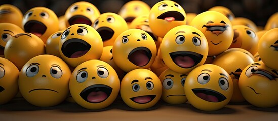 Emoticon filled 3D rendering with expressive faces leaving space for text