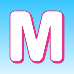 Letter M sign design template element. Cerise pink with white Icon at picton blue background. Illustration.