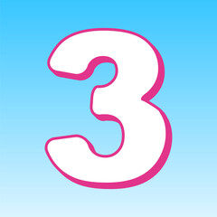 Number 3 sign design template element. Cerise pink with white Icon at picton blue background. Illustration.