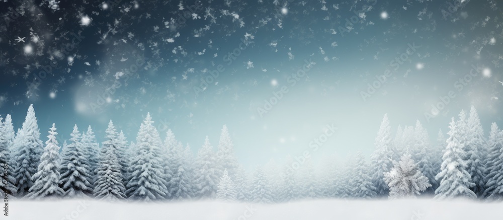 Aufkleber snowflakes and fir tree branches on a wintry backdrop with space for design