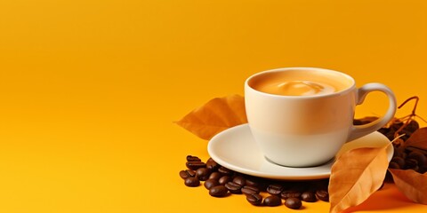 cup of coffee on yellow background