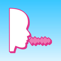 People speaking or singing sign. Cerise pink with white Icon at picton blue background. Illustration.