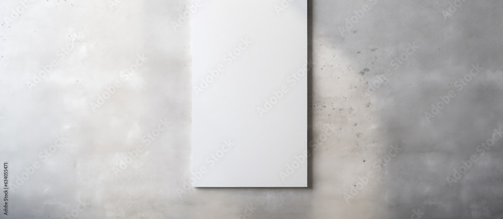 Aufkleber Top view empty white rectangular poster mockup with shadow on light grey concrete wall