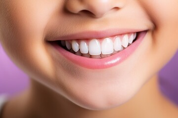 A smiling woman advertising oral hygiene products containing microparticles