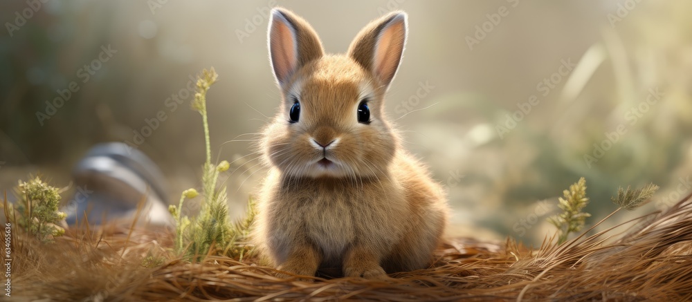 Poster tiny rabbit seated