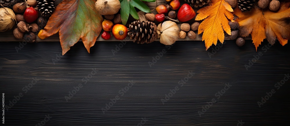 Leinwandbilder Overhead view of autumn elements on rustic banner background