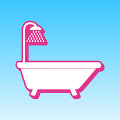 Bathtub sign. Cerise pink with white Icon at picton blue background. Illustration.
