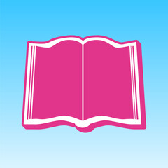 Book sign. Cerise pink with white Icon at picton blue background. Illustration.