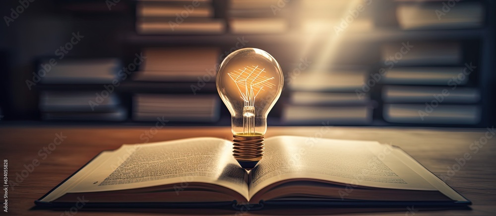 Aufkleber light bulb on open book with graphs of stock market education and business growth reading for inspir