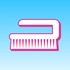 Cleaning brush hygiene tool sign. Cerise pink with white Icon at picton blue background. Illustration.