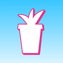 Flowerpot sign illustration. Cerise pink with white Icon at picton blue background. Illustration.
