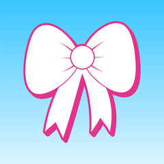 Bow sign illustration. Cerise pink with white Icon at picton blue background. Illustration.