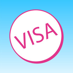 Visa card sign illustration. Cerise pink with white Icon at picton blue background. Illustration.