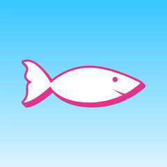 Fish sign illustration. Cerise pink with white Icon at picton blue background. Illustration.