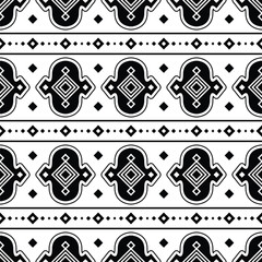 Aztec ethnic geometric background in black and white colors. Ornament traditional seamless stripe pattern. Design for textile template and print fabric.