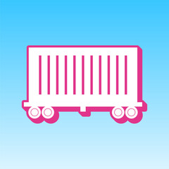 Cargo wagon sign. Cerise pink with white Icon at picton blue background. Illustration.