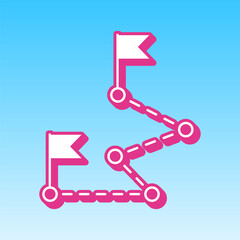 Route with flags sign. Cerise pink with white Icon at picton blue background. Illustration.