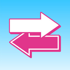 Arrows left right icon. Exchange sign. Cerise pink with white Icon at picton blue background. Illustration.