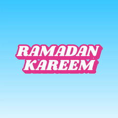 Ramadan Kareem greeting. Cerise pink with white Icon at picton blue background. Illustration.