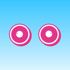 Cartoon eyes sign. Cerise pink with white Icon at picton blue background. Illustration.