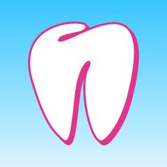 Tooth sign. Cerise pink with white Icon at picton blue background. Illustration.