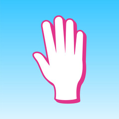 Hand sign. Cerise pink with white Icon at picton blue background. Illustration.