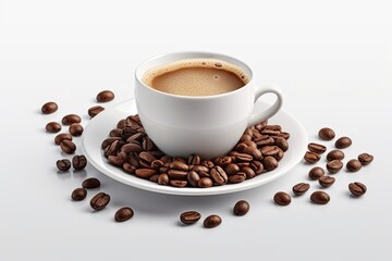 Obraz premium cup of coffee with beans in white background Generative Ai