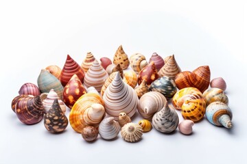 colorful sea shells on white background Generative Ai