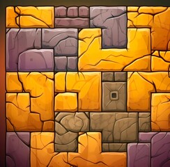 An illustration colorful mosaic tile with a square and a square with yellow and orange stones