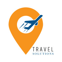 Travel solution inspiration with map and aeroplane logo design template.