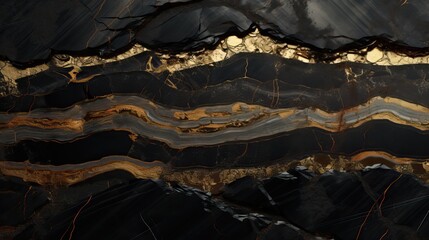 Abstract rock textured background with black and crisp shiny gold bands.