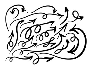 Set of hand drawn black arrows. Vector illustration, EPS 10.